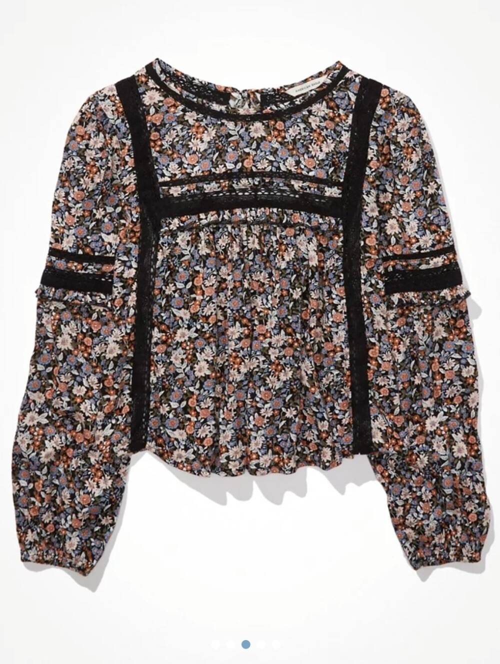 NWT AE American Eagle Floral High-Neck Babydoll Blouse XS